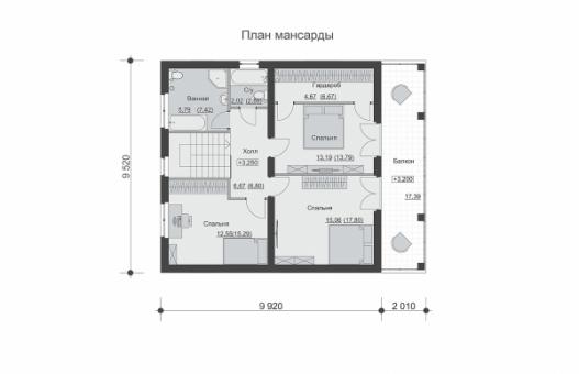 Одноэтажный дом с мансардой, террасой и балконом